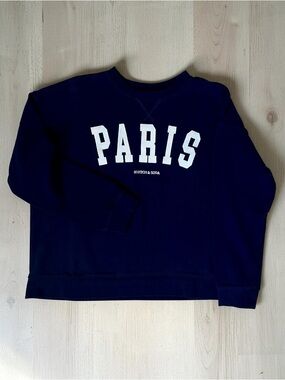 Scotch & Soda Navy Crewneck Sweatshirt with White PARIS Logo Size L 100% Cotton